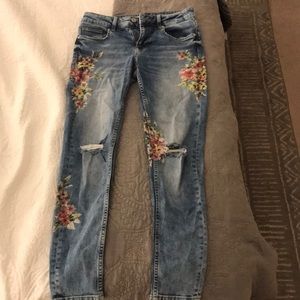 Zara light wash denim with painted floral design